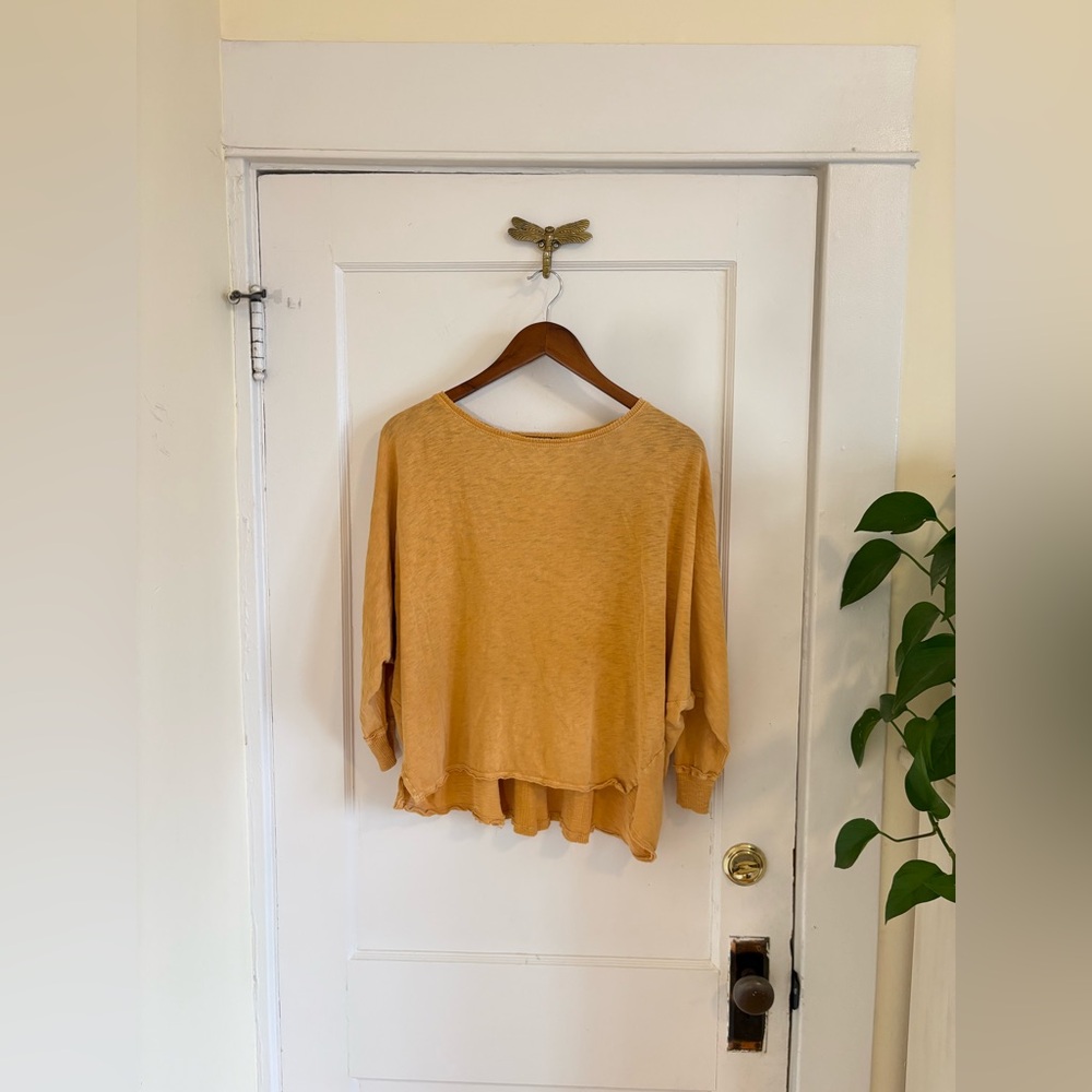 Hello Nite - Scoop Neck Dolman Sleeve Raglan Pullover Mustard Yellow - Size S